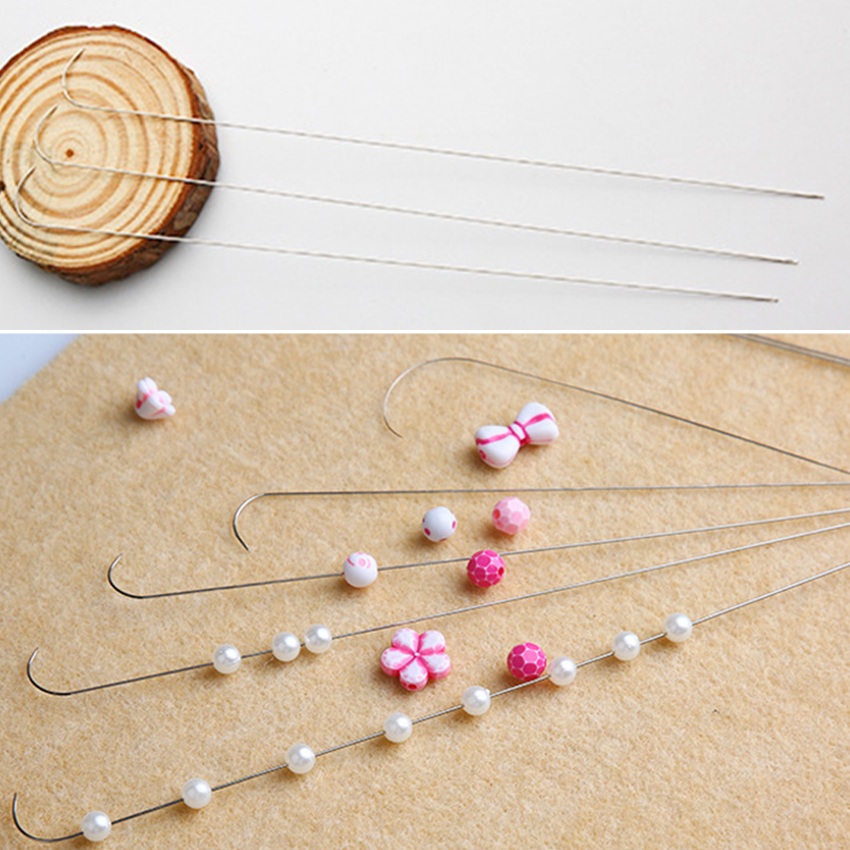 Beading Needle Fine - 3 Buah Baja Nirkarat Kait Melengkung