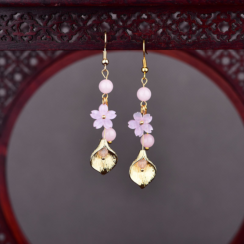 Jewelry Making With Stones - Anting Bunga Giok Alami Merah Muda